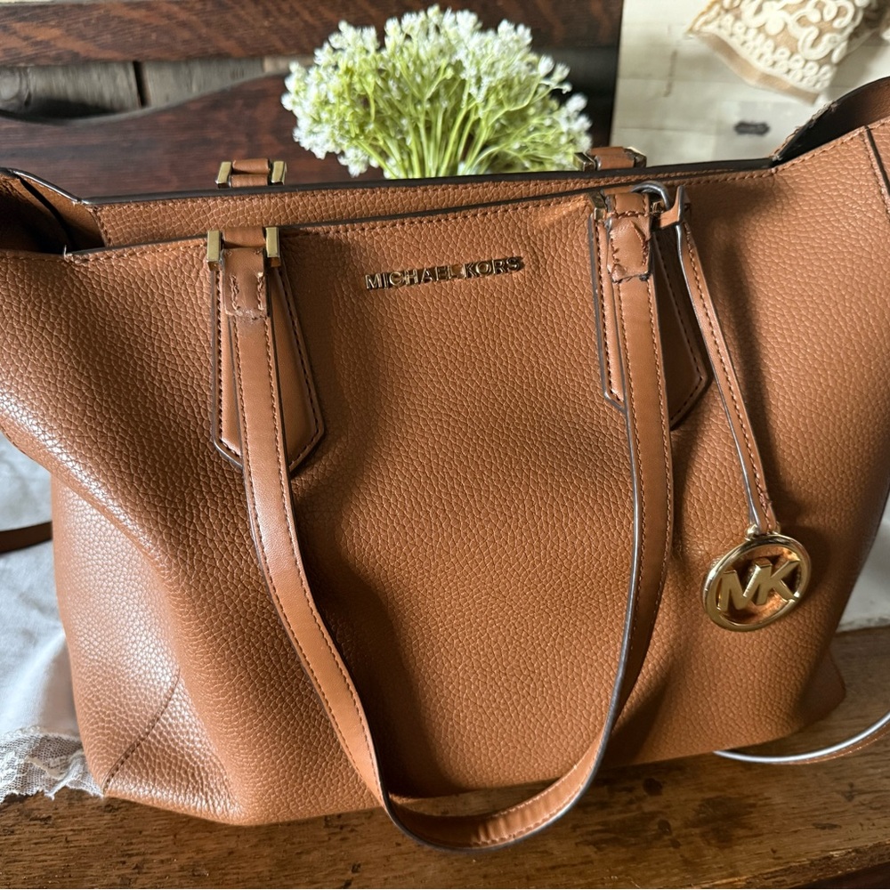 Michael Kors Cognac Pebbled Leather Tote with Gold Accents